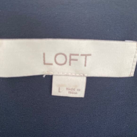 LOFT Navy Blue Floral Embroidered Design Sheer Blouse - Large - Picture 6 of 7